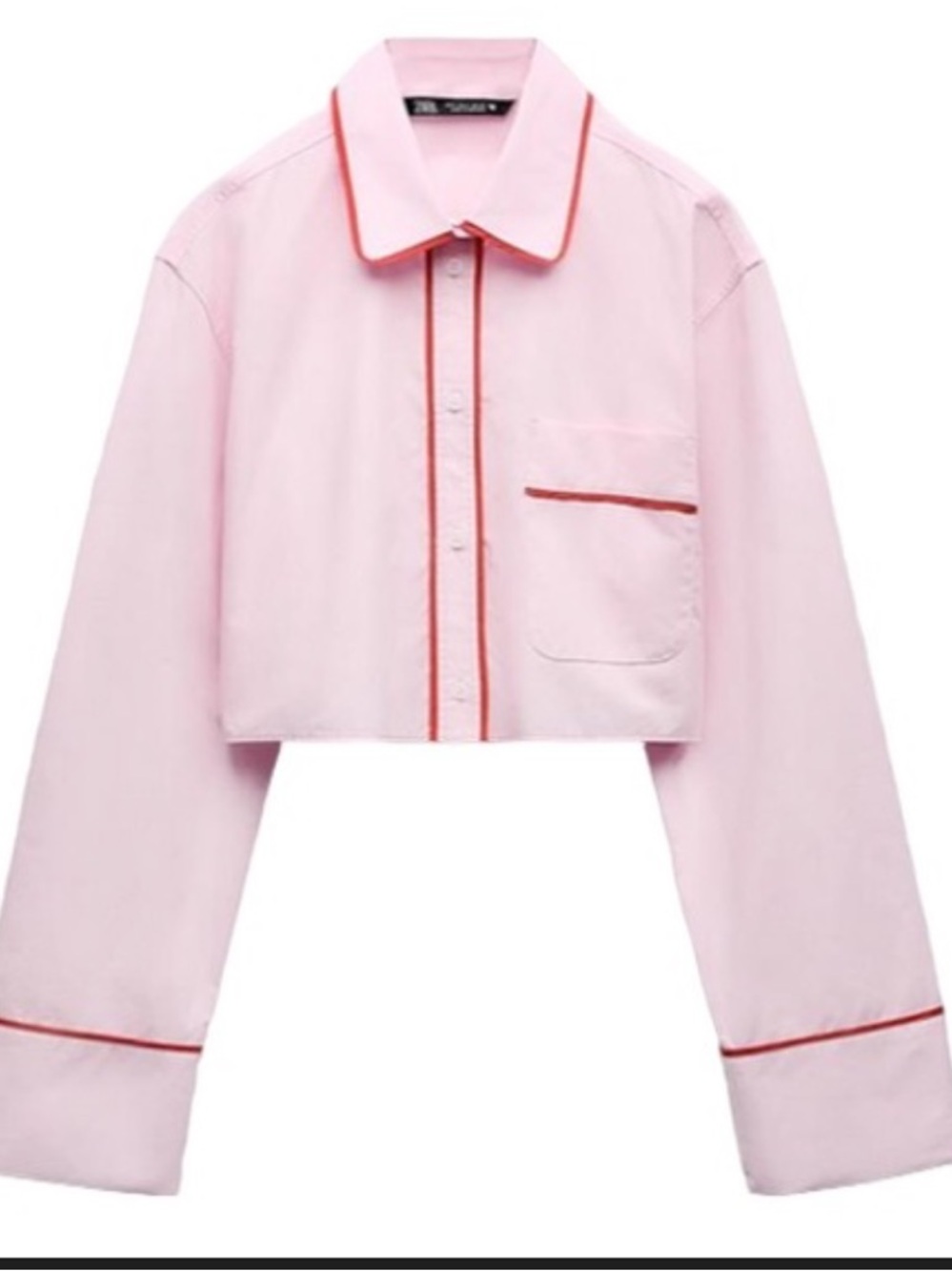 Zara Cropped Pink Button-Up Top with Red Piping Size XS NWT - Picture 3 of 11